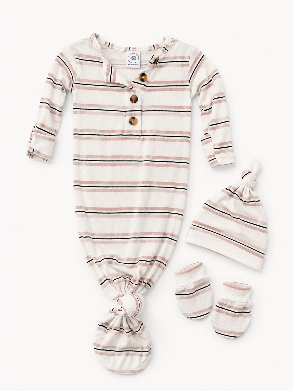 Lou Lou and Company Knotted Gown, Hat + Mitten Bundle in Cole